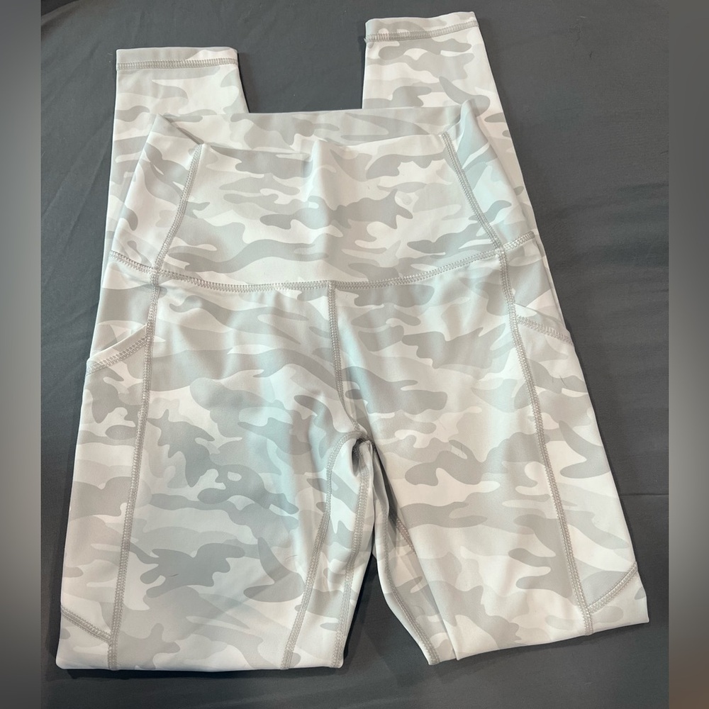 Gray and White Camouflage Leggings with High Waist